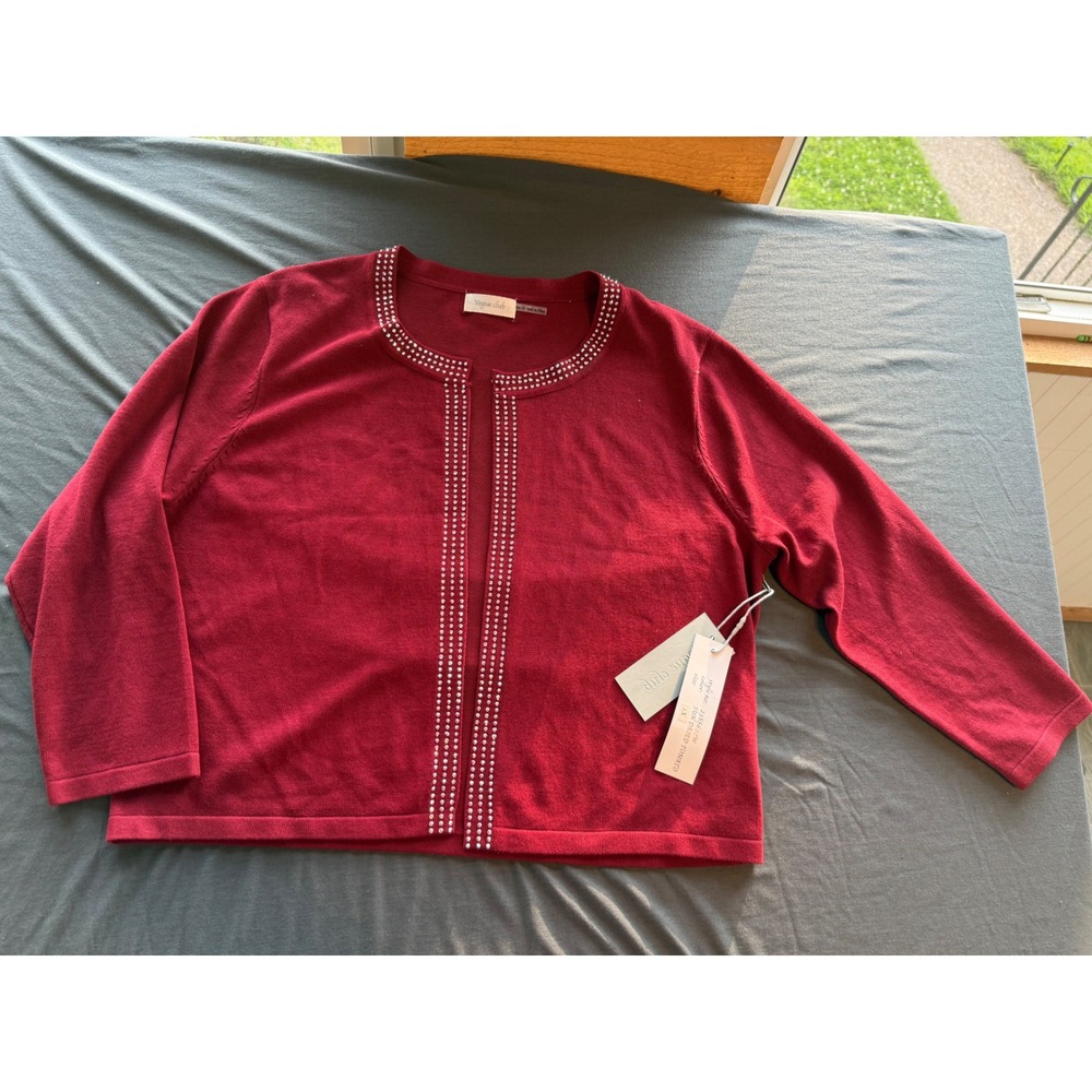 Vogue Club Red Rhinestone Trim Cardigan Sun Dried Tomato 1X